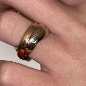 Solid 9K 375 UK White Yellow Rose Gold Rolling Rolly Ring Trinity Band (not 14K)